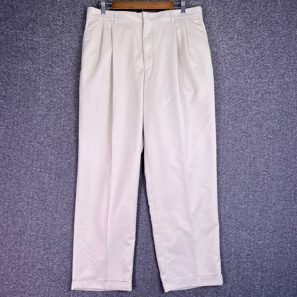 Savane Pants Mens 34x29 Tan Dress Pleated Comfort Cuffed Micro-Denier Retro Prep